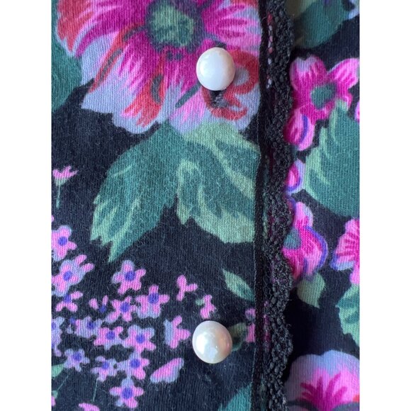 Victorias Secret Vintage 80s/90s Floral Button-Front Sleep Shirt Black/Pink M/L - Picture 6 of 8